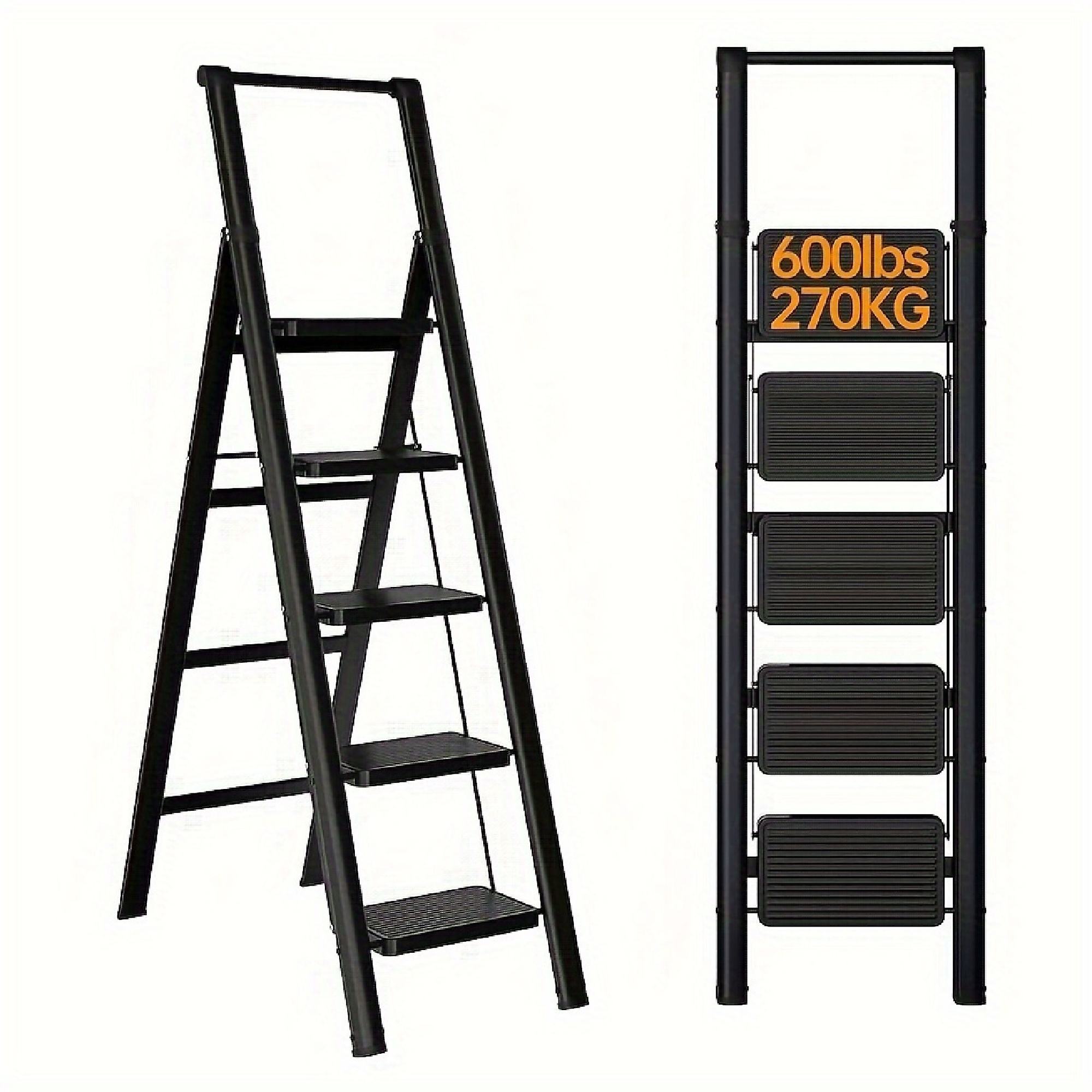 BlackTeck Leaning Step Ladder — 5.3ft., Carbon Steel, 600-Lb. Capacity, Type IAA, Anti-Skid Feet, Model# N2-186091